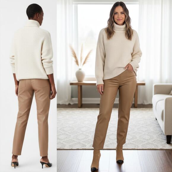 NEW Spanx - Leather-Like Straight Leg Pant Luxe Toffee Tan Pull On Minimalist XL - Picture 1 of 8